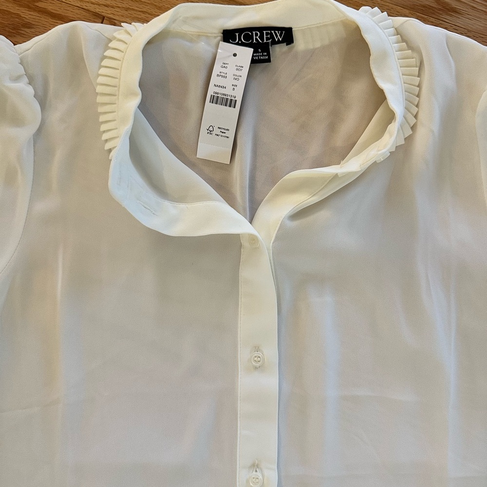 J. Crew Women's Cream Blouse with Pleated Collar